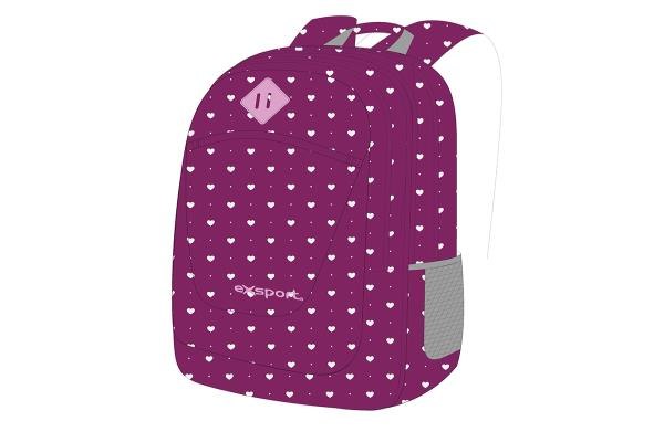 Exsport, Backpack Purple Hearts, Girls, High Canvas Backpack, Students Back To School Lightweight, Book Bag, Travel Backpack With Side Pockets, Purple