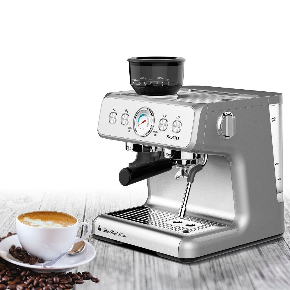 Sogo, Prof Express Cofeemaker With Coffee Grinder Presure Guage Indicator-15Bars-1550W
