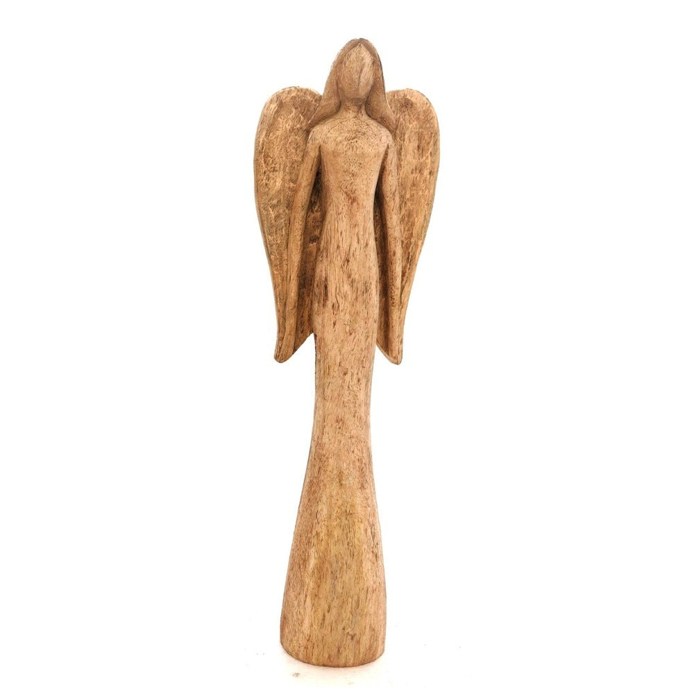 Wooden Guardian Angel Sculpture 55 cm