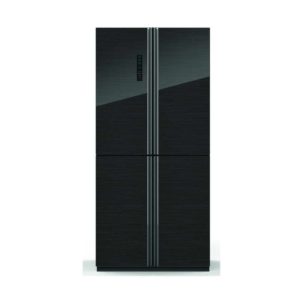 Campomatic Quattro, French Bottom Mount 4 Door, Black Glass, 2 Freezer Drawers + 4 Shelves, No-Frost, FR4083BG