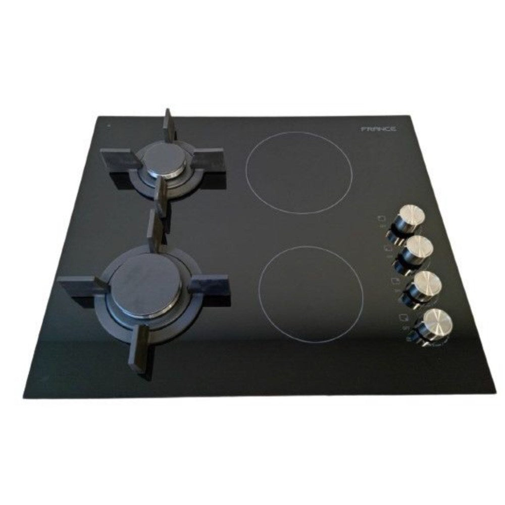 France,Crystal 2 Gas + 2 Vitro Ceramic Cooktop 60Cm Black (Made In Italy)