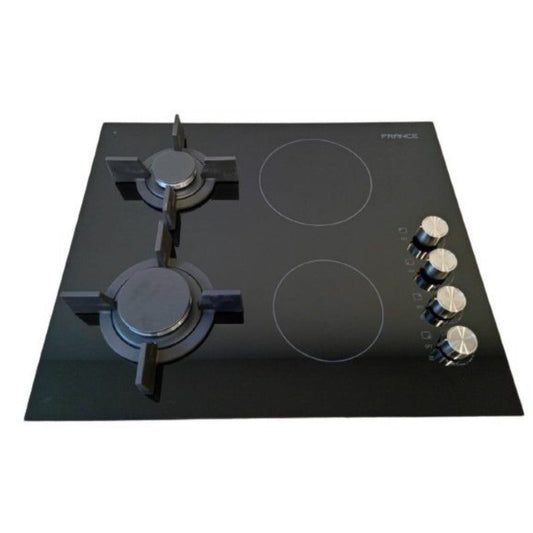 France,Crystal 2 Gas + 2 Vitro Ceramic Cooktop 60Cm Black (Made In Italy)