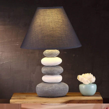 Stacked Stone Ceramic Table Lamp 37 cm, Fabric Shade, SK922