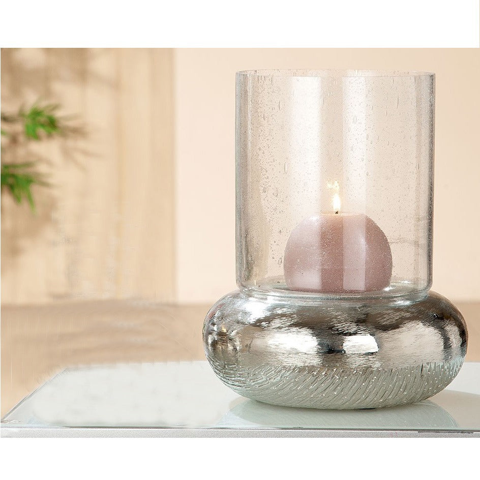 Aluminum Silver Candle Holder With Glass 19 Cm