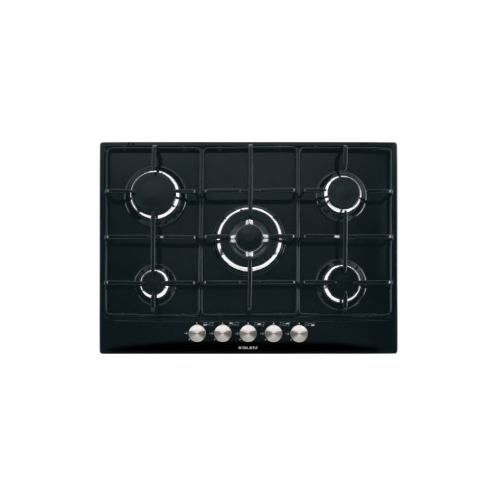 Glem, Built In Top 70cm, 4Gas Burners Double Burner, Enamelled Grids, Ignition, Safety, Glem,-GT755BK