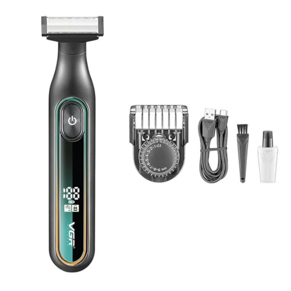 VGR V-360 Digital Display Cordless Dual Sided OneBlade Trimmer & Shaver 0.5-9mm Adjustable Comb for complete Beard Styling & Body Hair Trimming 90 mins Runtime Fully Washable IPX5 Waterproof, Green