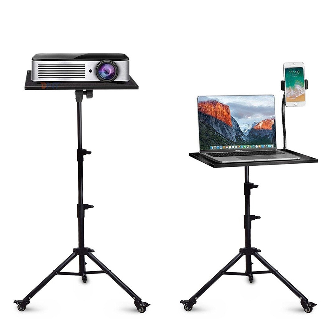 Universal Stand Tripod with Wheels for Projector and Laptop with Adjustable Tray and Phone Holder Black H101B.