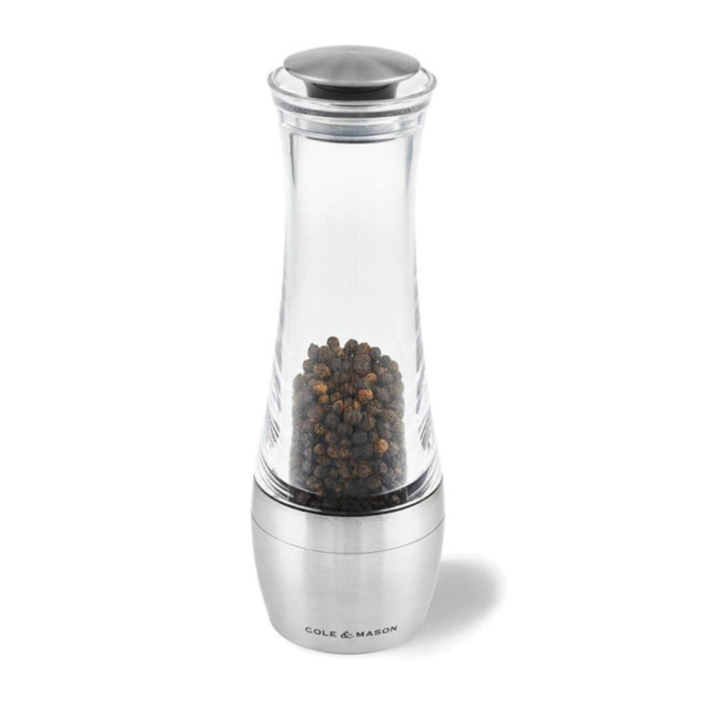 Cole & Mason Amesbury Pepper Mill, Precision+ Stemless, Stainless Steel/Acrylic, 19cm, H308791P