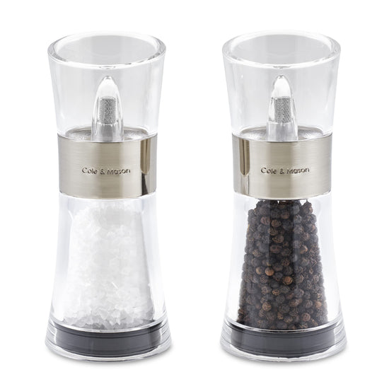 Cole & Mason Flip 180 Chrome Salt and Pepper Grinder, Adjustable Coarseness, Ceramic Mechanism, Acrylic, 15.4cm, H581780