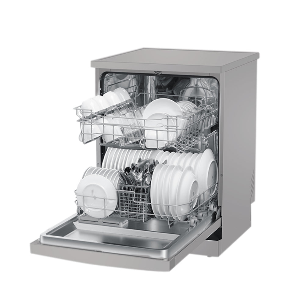 Haier Free Standing Dishwasher, Push Button, Control Panel A+, 13 Place Settings, Water Consumption, 12L, Memory Backup, 6 Progrms, Silver, HAE-HDWE1338CS