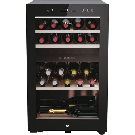 Haier, Hws42Gdau1 Smart Dual Zone Wine Cellar, Capacity 42 Bottles,Carbon Filter, CastorsBlack Color With Grey Tint And Full Uv Glass Door