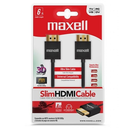 Maxell, Slim HDMI Cable,Maxell,HDMI 19 Pin Male to Male ,100% Triple Layer Shielding ,Perform Signal Quality Transportation