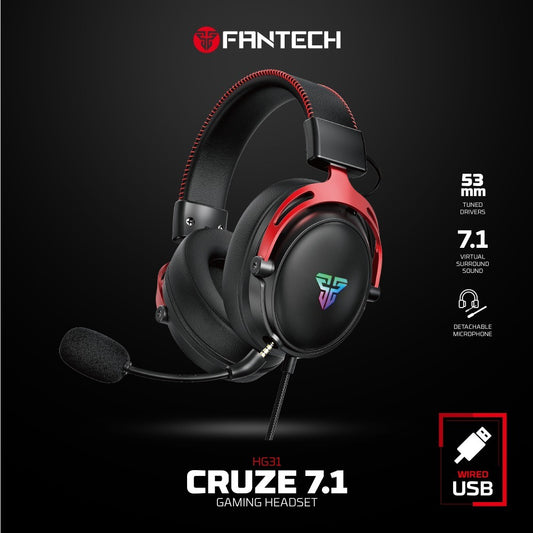 Fantech, Hg31 Cruze Immersive Cinematic Usb Gaming Headset With 7.1 Virtual Surround, Rgb Lighting