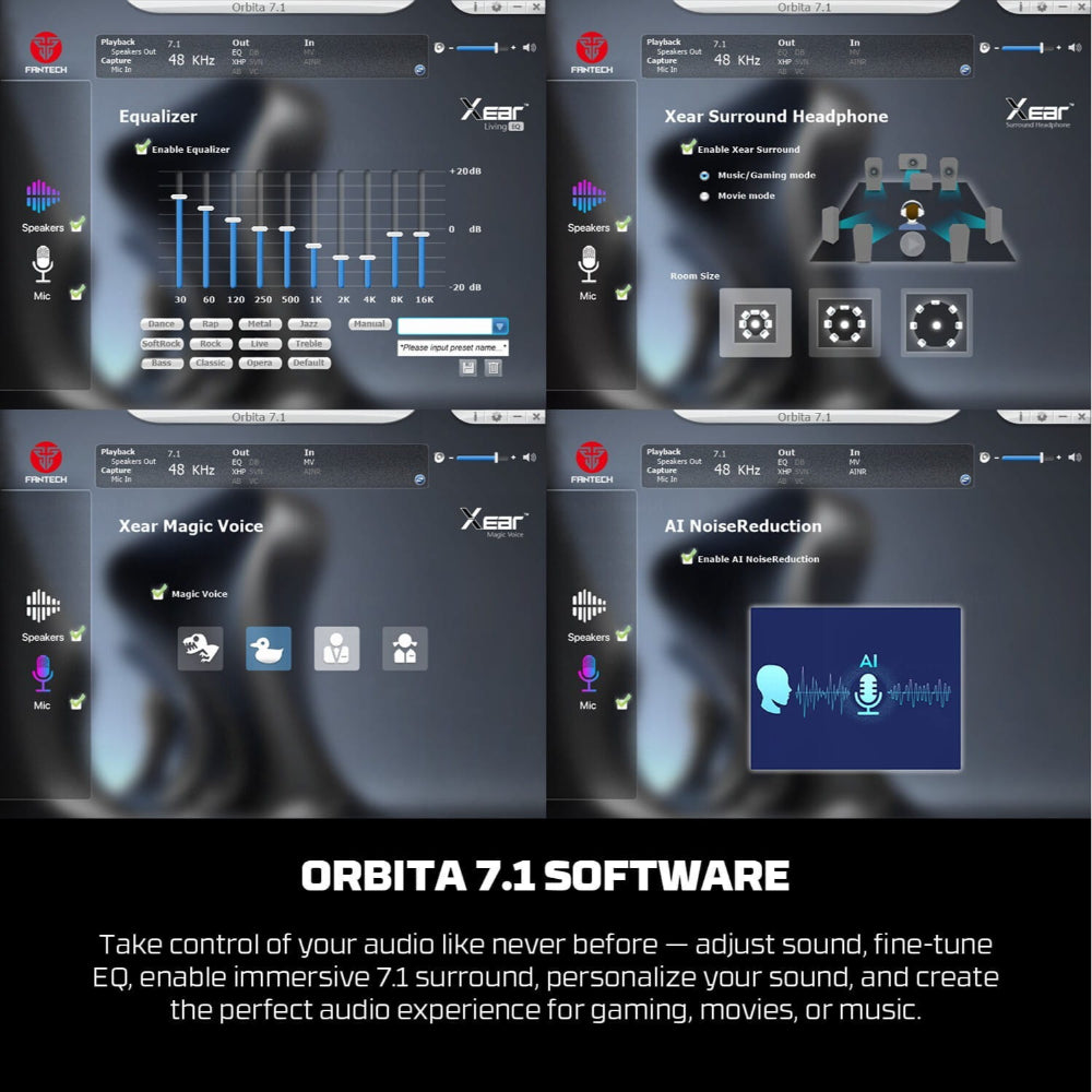 FANTECH ORBITA WHG07 Orbita 7.1 Wireless Gaming Headset: 170H Battery, AI Noise Canceling Mic, Quad-Mode Bluetooth