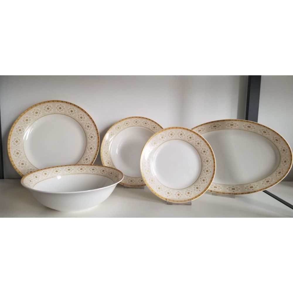 Zenit, New Bone China 20Pc European Dinner Set / Assorted With Heba02/Cof(Royal Gold Design Round Border)