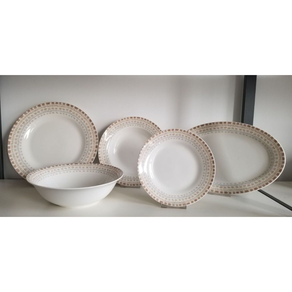 Zenit, New Bone China 20Pc European Dinner Set / Assorted With Heba12/Cof(Gold Design Round Border)