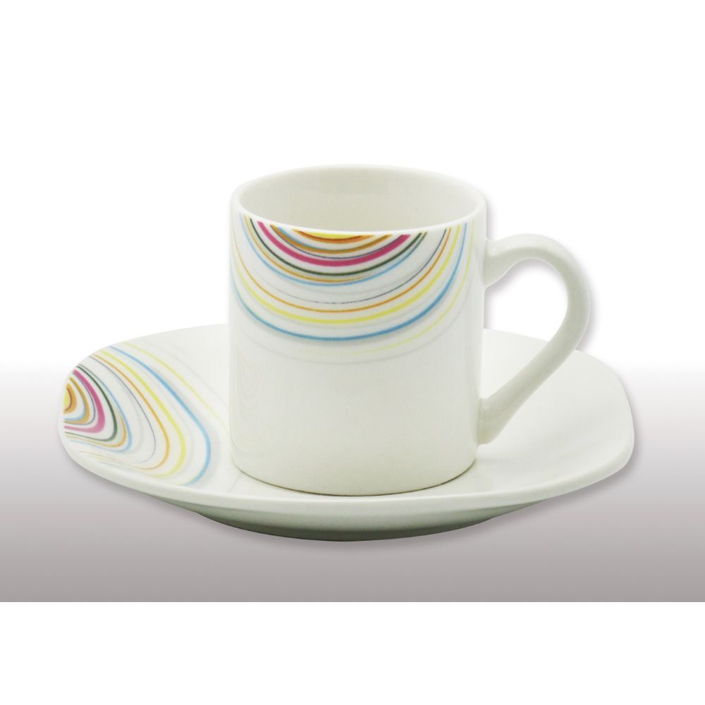 Zenit, New Bone China 12Pc Coffee Set(Rainbow Abstract Design)