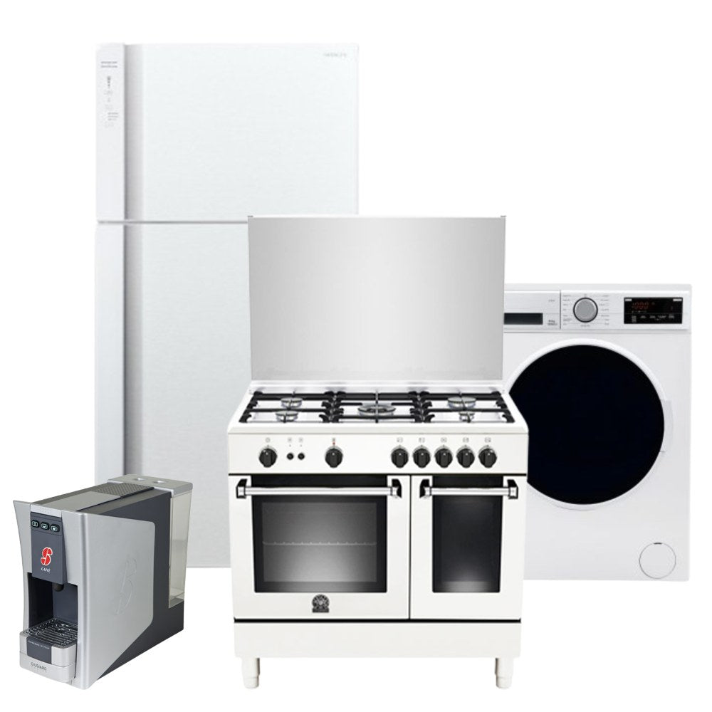 Hitachi Fridge+ Panasonic Washer + La germania Cooker + Esse Coffee Machine