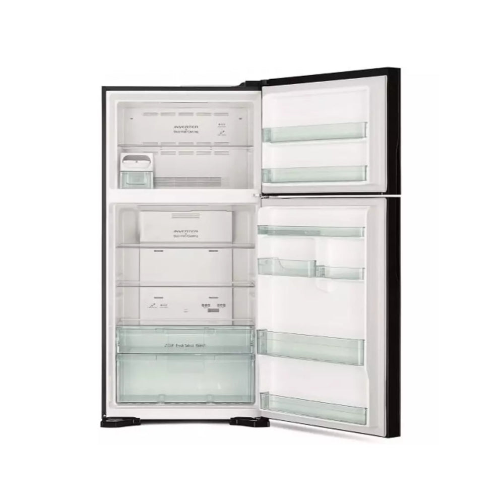 Hitachi Top Mount Refrigerator 760 liters, Inverter Compressor,183.5×85.5x74cm, Glass Black, RVG760PK71GBK