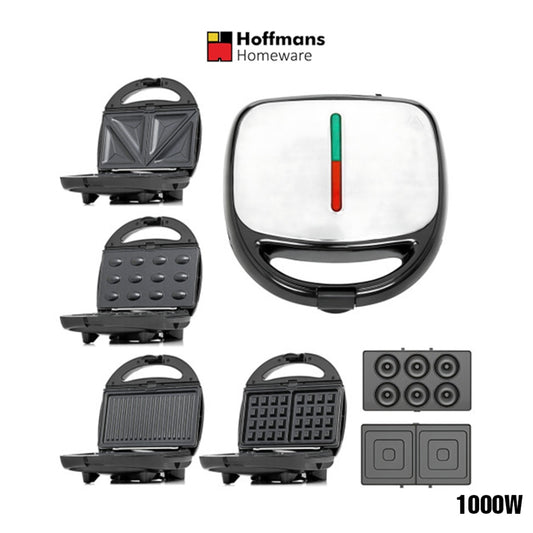 Hoffmans, 6 In 1 Electric Breakfast Maker,Waffle Maker,Panini Press Grill Maker,Donut Maker,Sandwich Maker,Crepe,Omelette,Nut Maker,Snacks And Desserts,With Detachable Plates,1000W Hm-3013