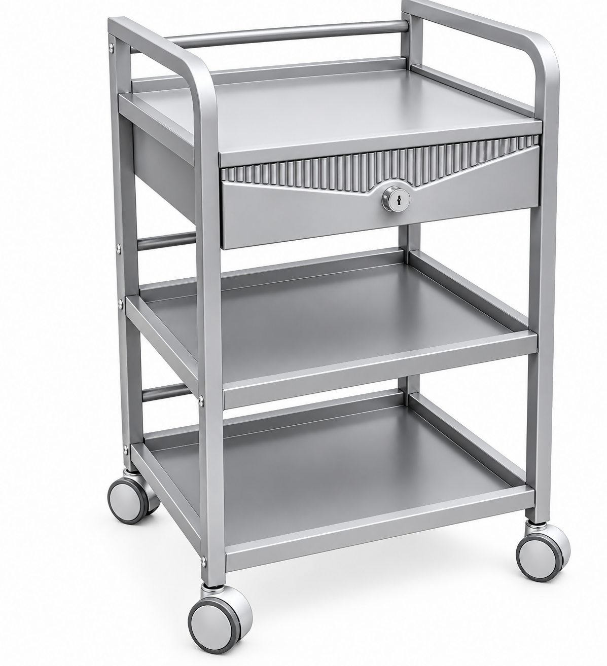3-Tier Rolling Salon Cart with Storage Drawer- Metal Frame