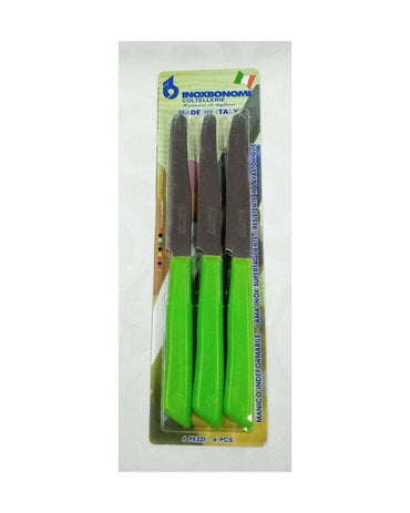 Inox Bonomi, Bls 6 Pcs Table Kinife Cm. 11 Green Italian Knives