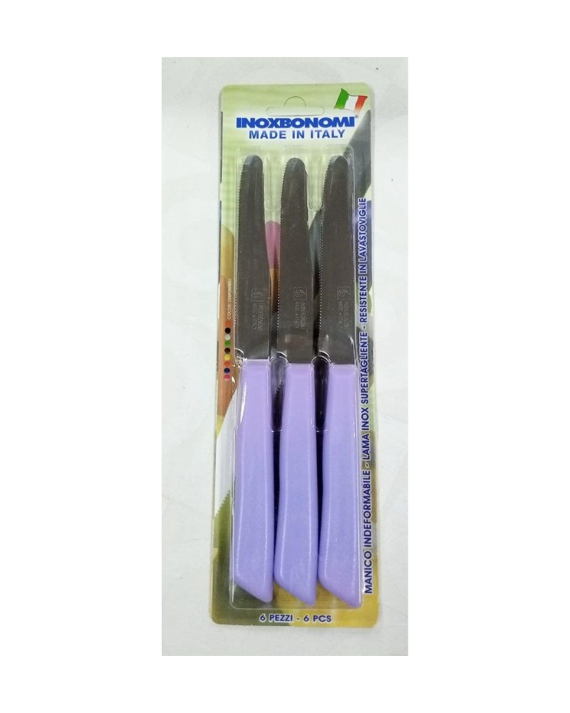 Inox Bonomi, Bls 6 Pcs Table Kinife Cm. 11 Lilac Italian Knives