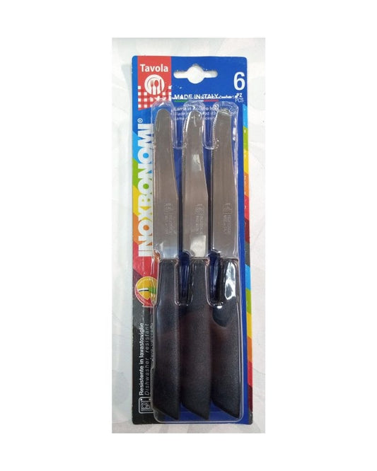 Inox Bonomi, Bls. 6 Pcs Table Knife Cm.11 - 1/4 Ser. Black Italian Knives