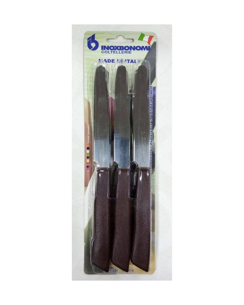 Inox Bonomi, Bls. 6 Pcs Table Knife Cm.11 - 1/4 Ser. Brown Italian Knives