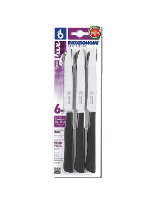 Inox Bonomi, Bls. 6 Steak Knife Cm. 11 Black Italian Knives