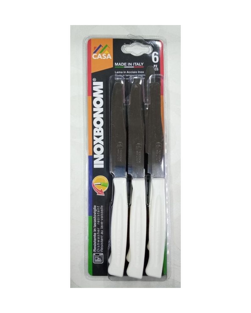 Inox Bonomi, Serie Casa Biv 6 Table Knife Cm. 11 White Italian Knives