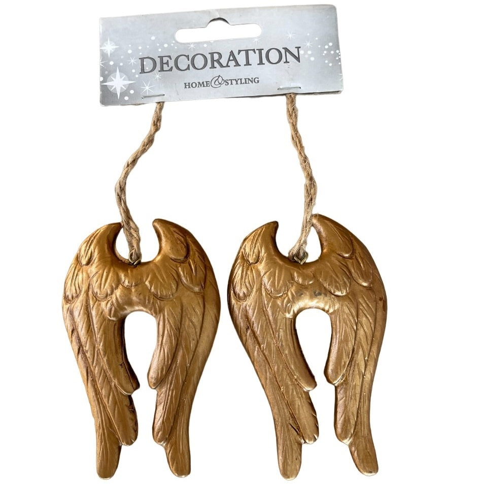 Itemz, Hanging Deco Angel Wings 9cm Set Of 2Pcs Antique Gold
