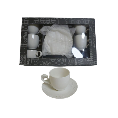 La Perla, 12Pcs White Porcelain Embossed Coffee Set