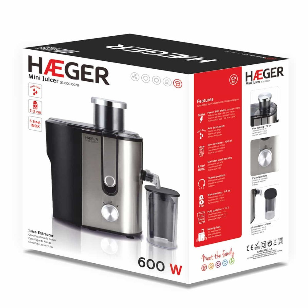 Haeger, Mini Juice Extrator 600W, JE-600.002B