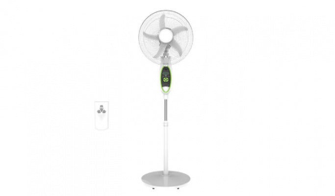 JTC, Up to 30 Hours On Battery, 16' Rechargeable Floor Fan, Led Light, 9 Speeds, AC/DC Operated, Remote Control, Timer, Built-in USB charger, Can Be Charged By Solar Panel