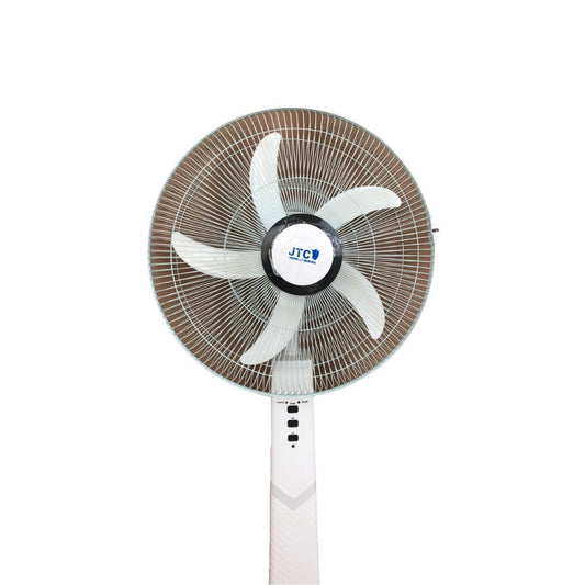 JTC, Up to 30 Hours On Battery, 18' Rechargeable Floor Fan, Led Light, 3 Speeds, AC/DC Operated, Remote Control, Timer, Built-in USB charger, Can Be Charged By Solar Panel