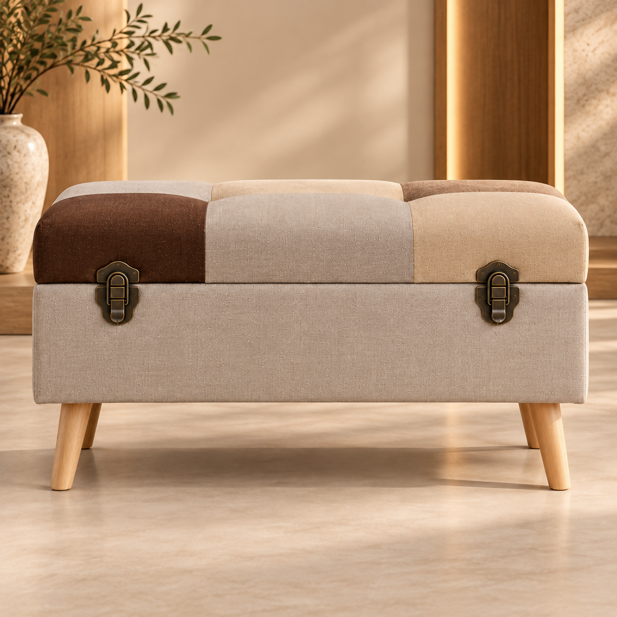 Lorenzo Patchwork Upholstered Storage Pouf | 21999334