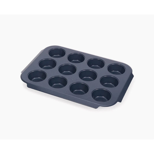 Joseph Joseph Nest Bake Non-Stick 12 Cup Blue Muffin Tray, High Quality Carbon Steel Construction, Easy Pull Handles, JOSE-45072