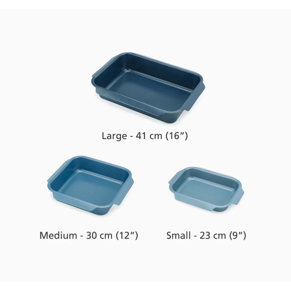 Joseph Joseph Nest Oven 3-Piece Nesting Non-Stick Roasting, High Quality Carbon Steel Construction, Durable Dual-Layer Non-Stick Coating, JOSE-45060