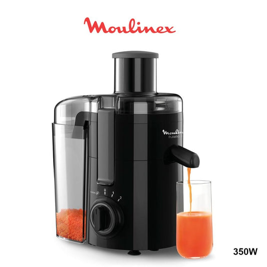 Moulinex, Frutelia Plus Ju370810 Juicer, 950 Ml, 350 W, 2 Speed, Mouth 6 Cm, Stainless Steel Filter, Compact, Homemade Fruit And Vegetable Juice, Pulp Collector, Black, Ju370810
