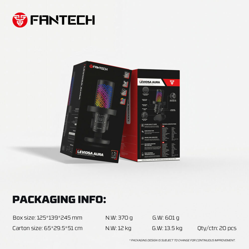 Fantech Leviosa Aura MCX04 USB Condenser Microphone | RGB & ENC Ideal for streamers, YouTubers, gaming, podcasts & recording