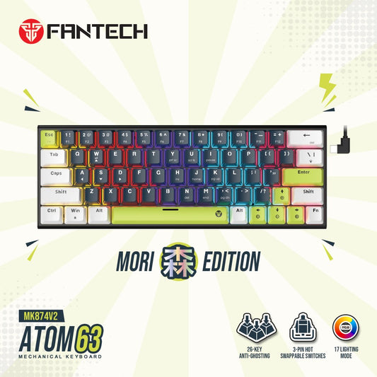 Fantech, Mori Edition Mk874V2 - Atom63, Pro Wired Mechanical Keyboard With Rgb Lighting Blue