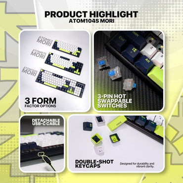 Fantech, Mori Edition Mk878S - Atom104S, Pro Wired Mechanical Keyboard With Rgb Lighting Blue, Available in Different Colors