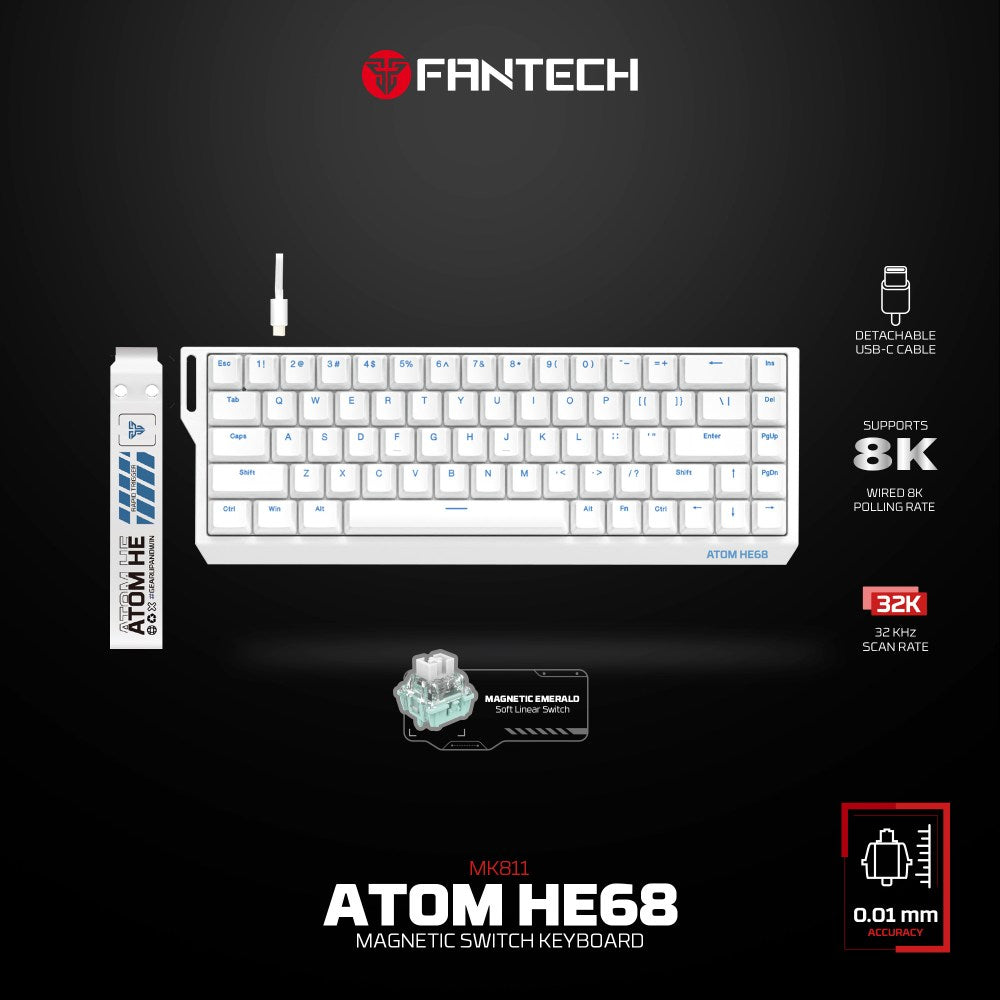 Fantech, Atom He68 Mk811, High?Precision Magnetic?Switch Mechanical Keyboard, 8K Polling, 0.01Mm Accuracy, Available in Different Colors