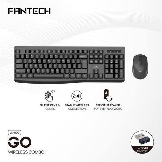FANTECH WK900 Wireless 2.4 GHz Silent Keyboard & Mouse Combo English/Arabic, 1600 DPI, Perfect for Daily Office or Business Use