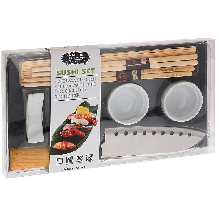 Sushi Set 9 pcs for 2 persons with Slate Tray and Knife