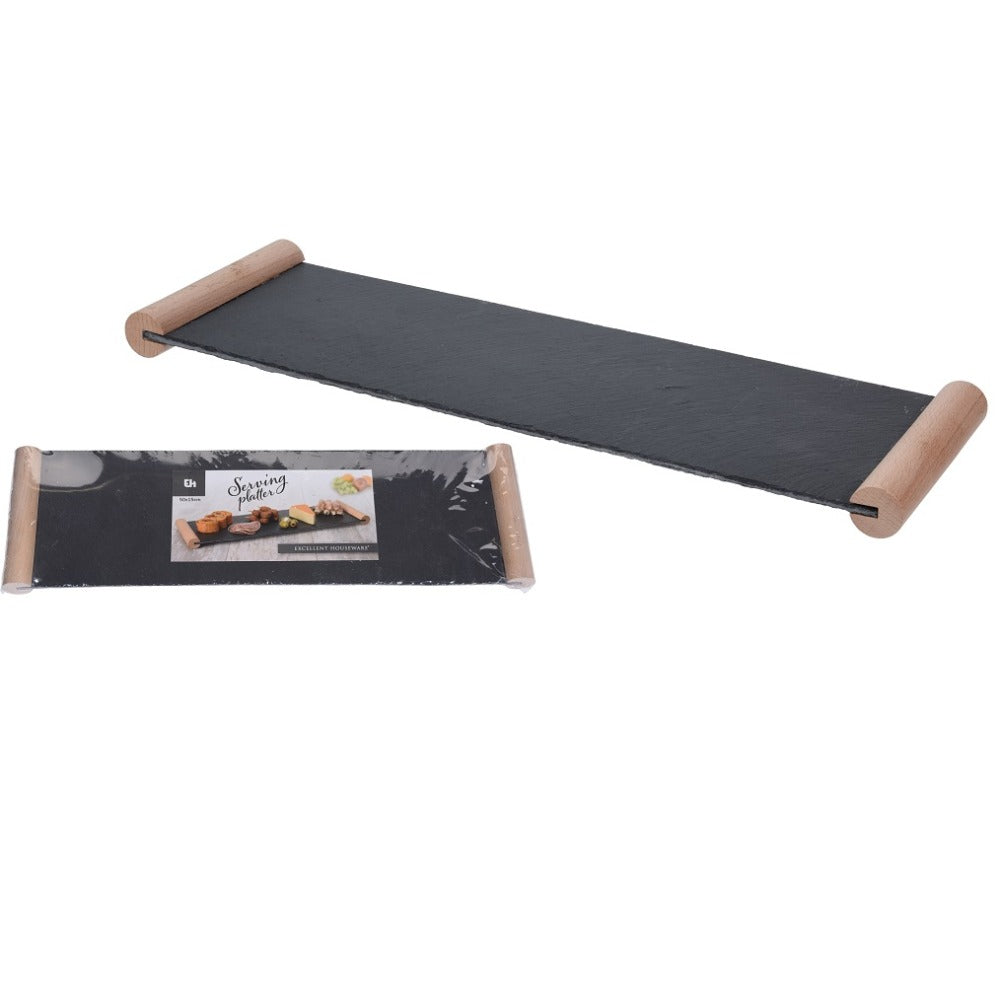 Rectangular Cheese Plate Slate And Bamboo 50 x 15 cm