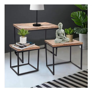 Set 3 Mango Wood Side Tables - Nested Design - 3 Pieces - Eco-Friendly