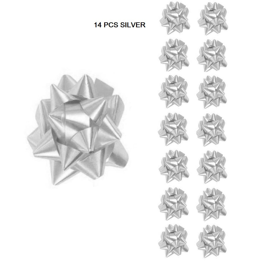 Silver Self Adhesive Wrapping Bows 14 Pcs 5cm