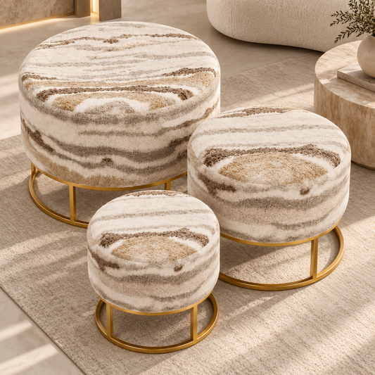 Aurelia Marble Swirl Pouf Set – 3 Pieces | 21999360